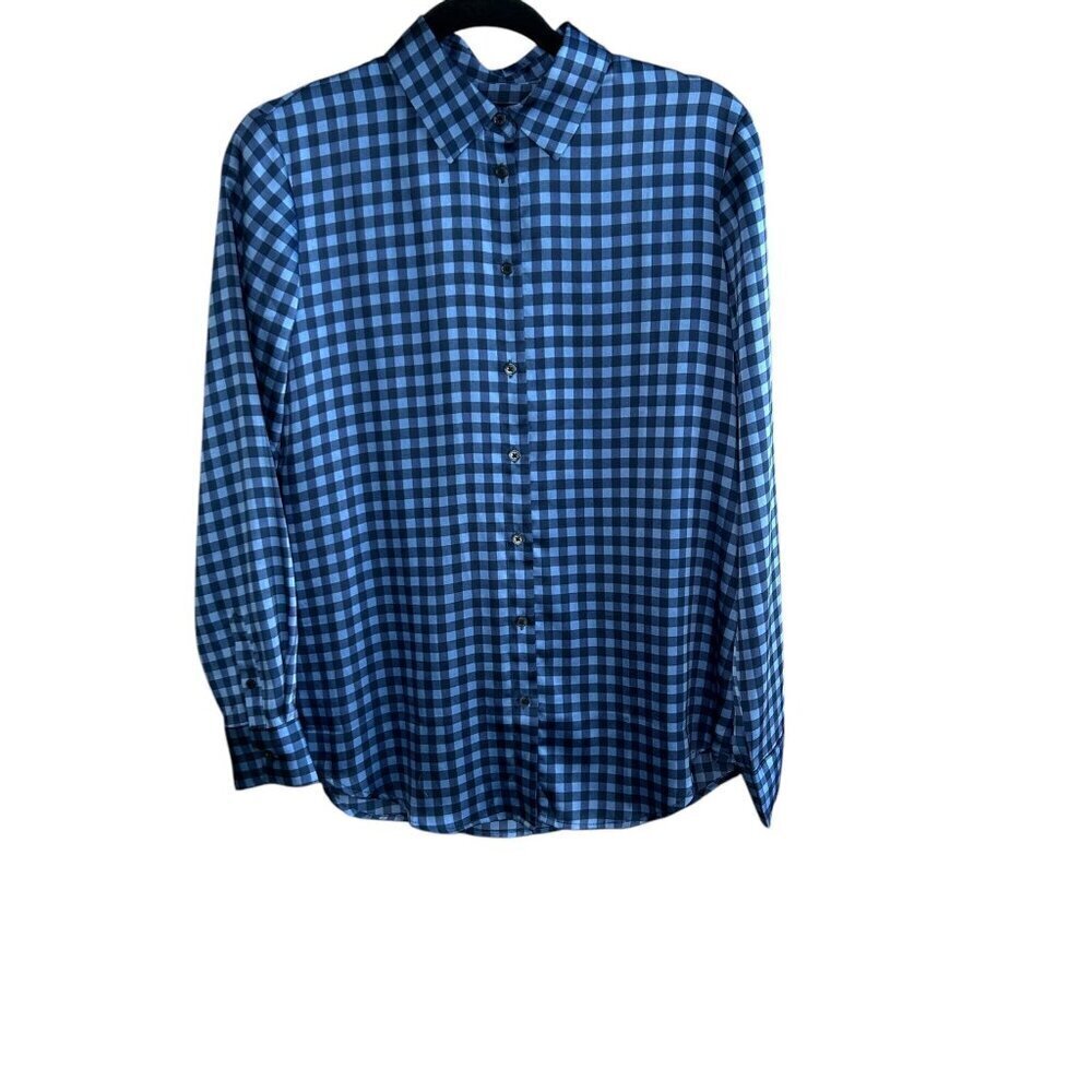 Banana Republic International Exclusive Blue Check Button Front Blouse Size S